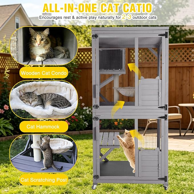 Aivituvin Large Catio Outdoor Cat Enclosure on Wheels, Outdoor Cat House - Image 3