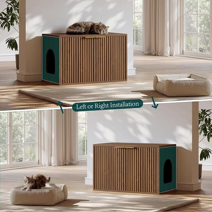 Evermagin 31.5" Walnut Cat Litter Box Enclosure Furniture, Large Hidden Litter - Image 5
