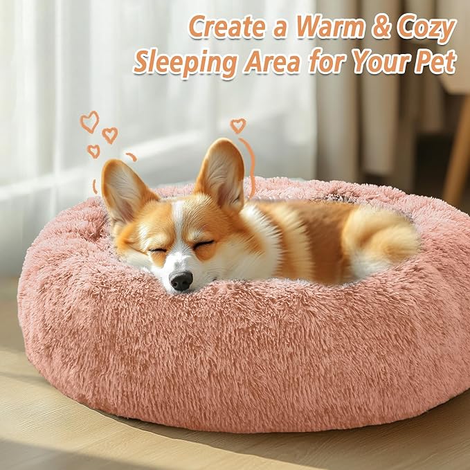 JOLLYVOGUE Calming Dog Bed Medium Size Dog, 31in Donut Washable Medium Pet Bed - Image 4