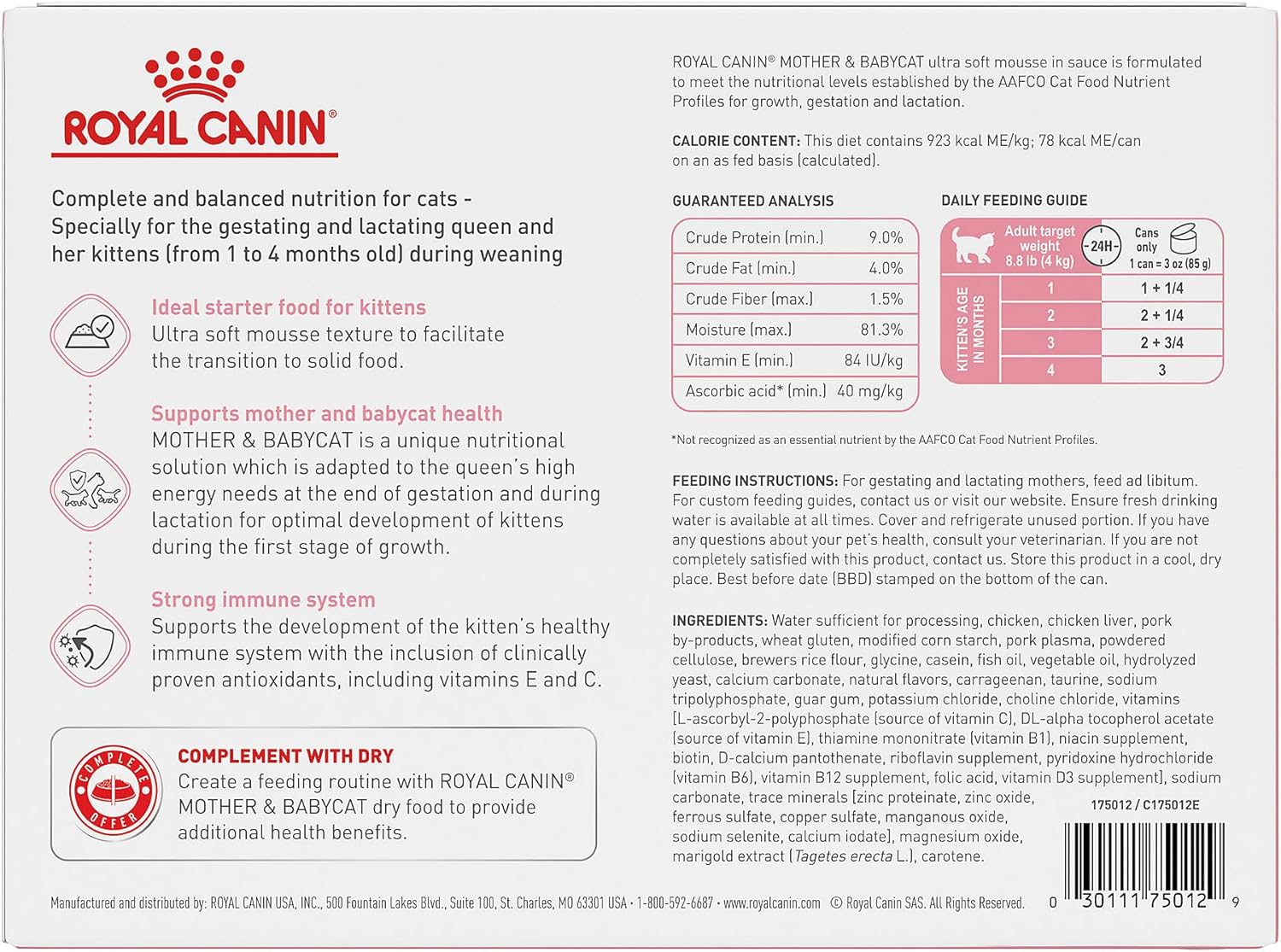 Royal Canin Feline Health Nutrition Mother & Babycat Ultra Soft Mousse in Sauce Canned Cat Food, 3 oz can (12-count)