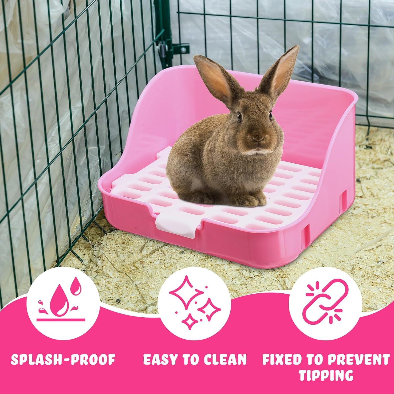 15 Pcs Rabbit Starter Kit Small Rabbit Litter Box Animal Grooming Kit Bunny Toys Bowl Blankets with Cleaning Set for Guinea Pig Accessories(Pink)