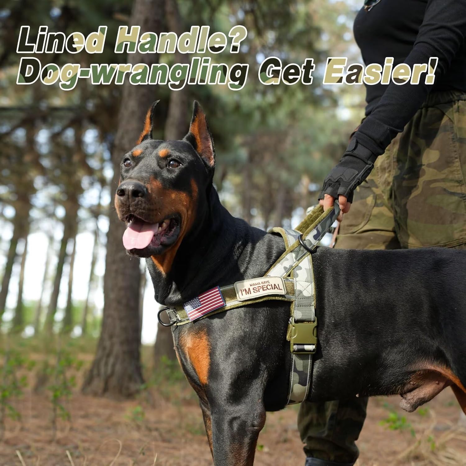 Forestpaw No Pull Dog Harness - Soft Flannel Padded Tactical Dog Vest Harness with Quick Release Buckle, Adjustable Reflective Pet Harness for Medium Dogs Walking Training,Green Camouflage M
