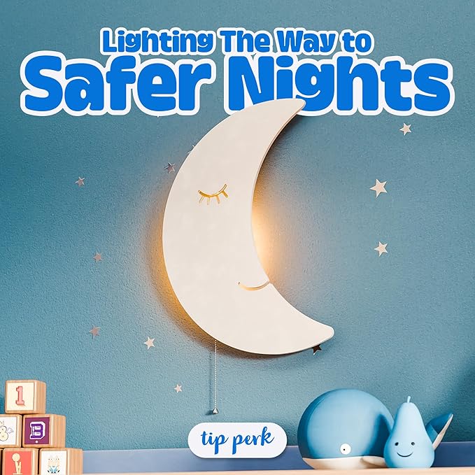 Tip perk Moon Lamp for Baby Nursery - Floating Moon Wall Lamp for Nursery | Cute Floating Moon Lamp for Kids Bedroom | Battery-Operated Hanging Night Lights | Cordless Moon Lights for Bedroom