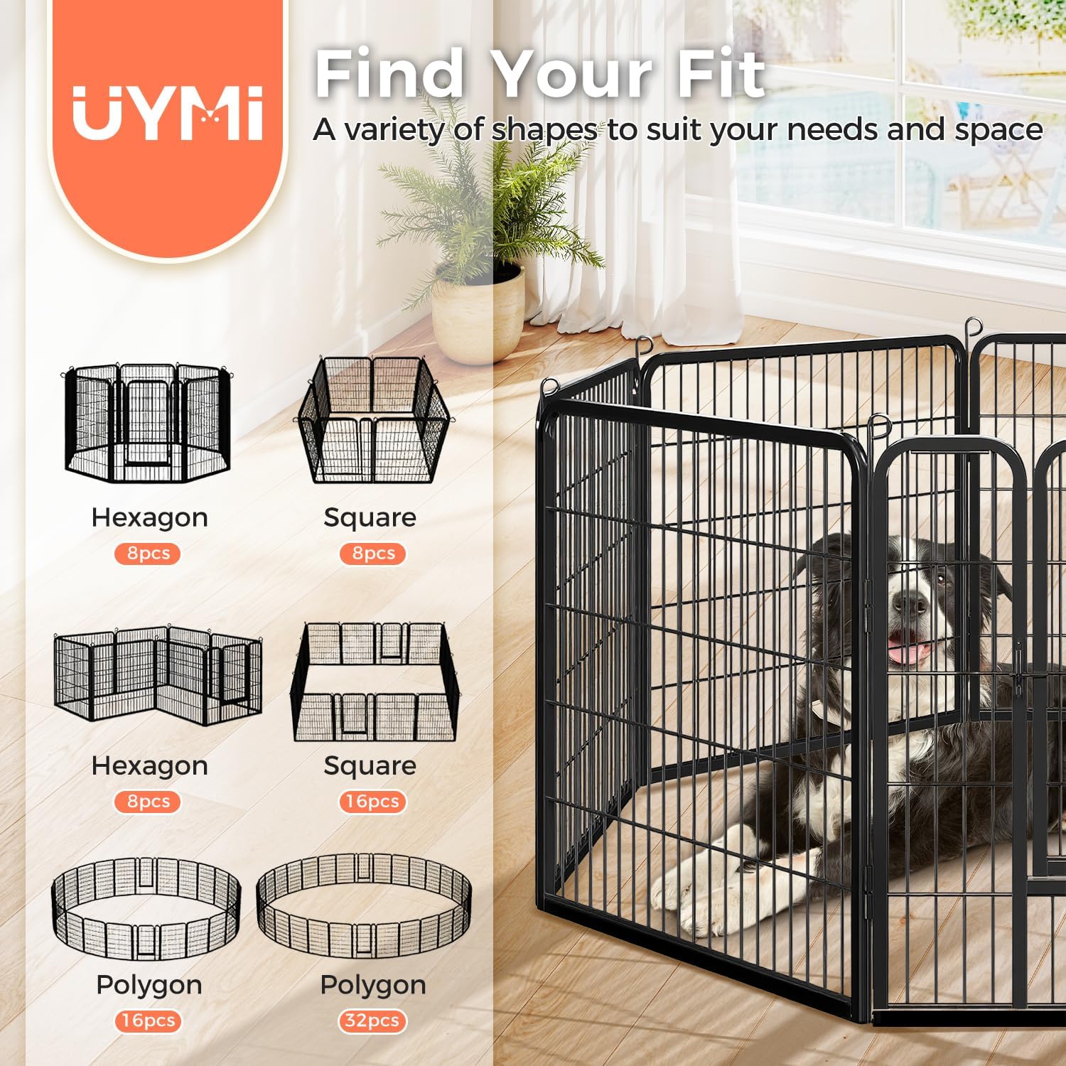 40 Inch Dog Playpen - 16 Panels Metal Pet Exercise Pen for Medium-Large Dogs, Indoor/Outdoor Dog Fence for Yard, Garden, Camping & RV Travel