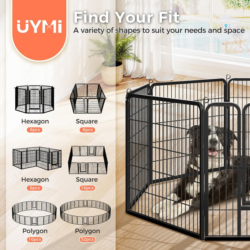 32 Inch Dog Playpen - 16 Panels Metal Pet Exercise Pen for Small-Medium Dogs, Indoor/Outdoor Dog Fence for Yard, Garden, Camping & RV Travel