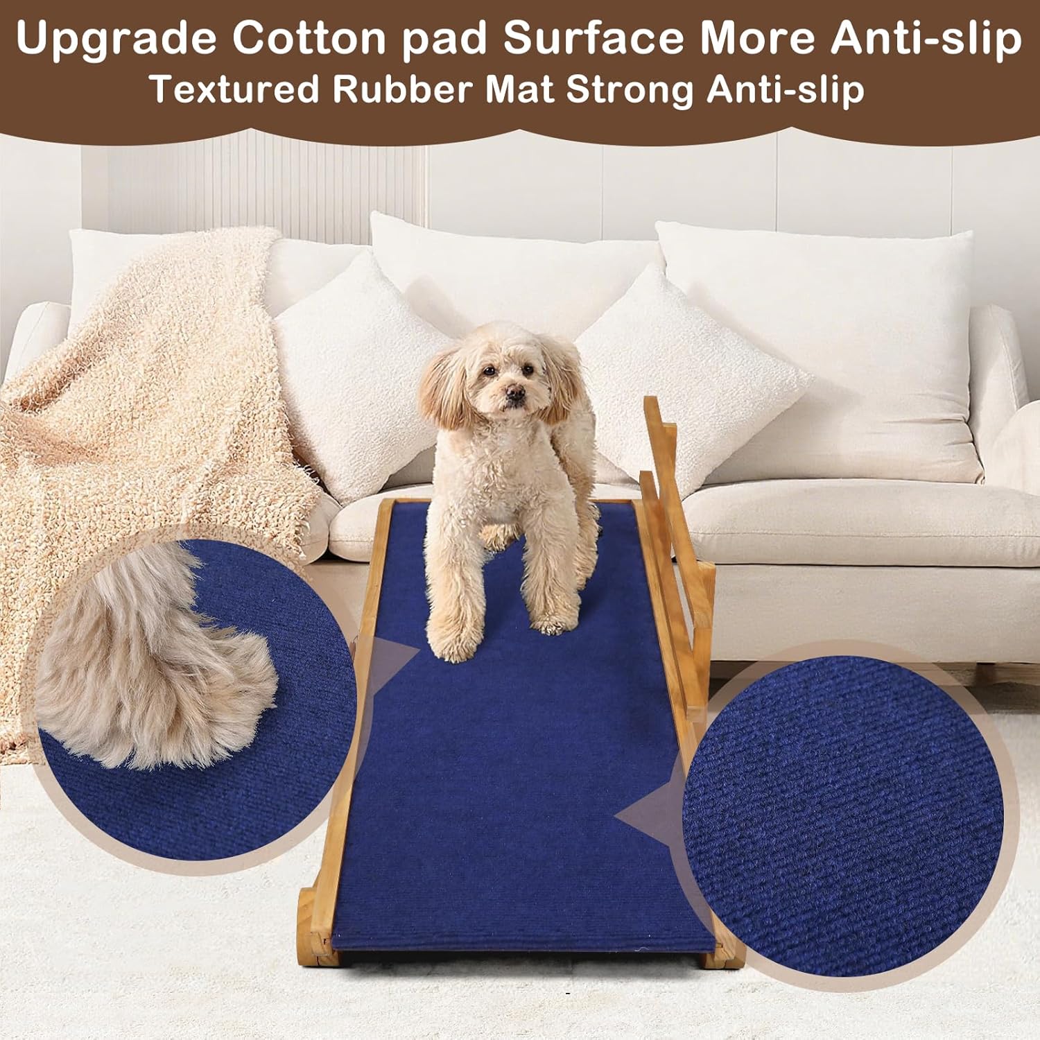 Dog Ramp for Beds, Cars, Couches, Dog Steps Anti-Slip Surface, Dogs Ramps for Old Small Pet,High Traction with Platform, 7 Adjustable Heights 16" to 27" Up, Portable Stairs Design for Dogs, 45.3" Long