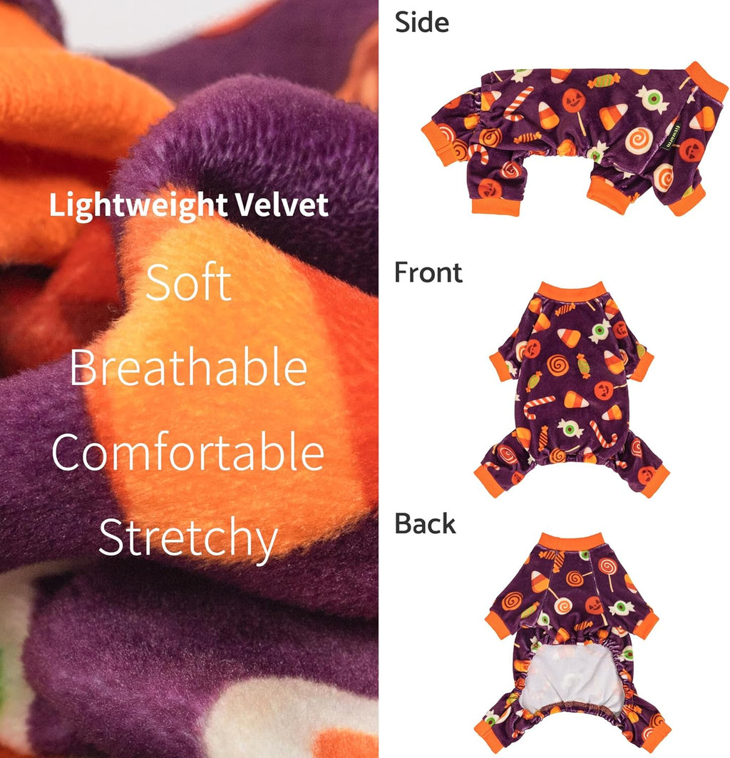 Fitwarm Halloween Candy Dog Pajamas, Funny Costumes for Small Dogs Boy Girl, Pet Outfit, Purple, Orange, XL