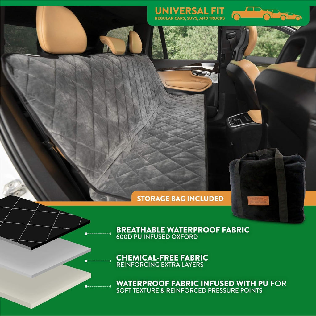 Plush Paws Products Velvet Rear Car Seat Protector w/o Hammock | Washable & Waterproof Back Seat Dog Cover for Car, Truck, & SUV | Nonslip, Tear Resistant Pet Seat Cover | X-Large London Grey