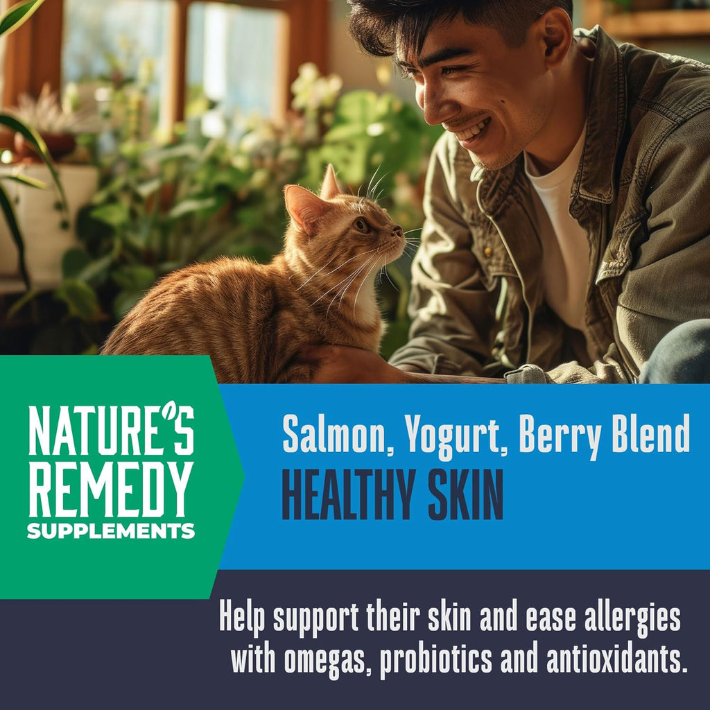 Whole Life Pet Healthy Skin and Coat Cat Supplements for Dry Skin, Allergy & Stomach Relief, Cat Immune & Digestive Support - Probiotics & Omega 3 for Cats, Cat Food Add Ins - 30-Day Supply