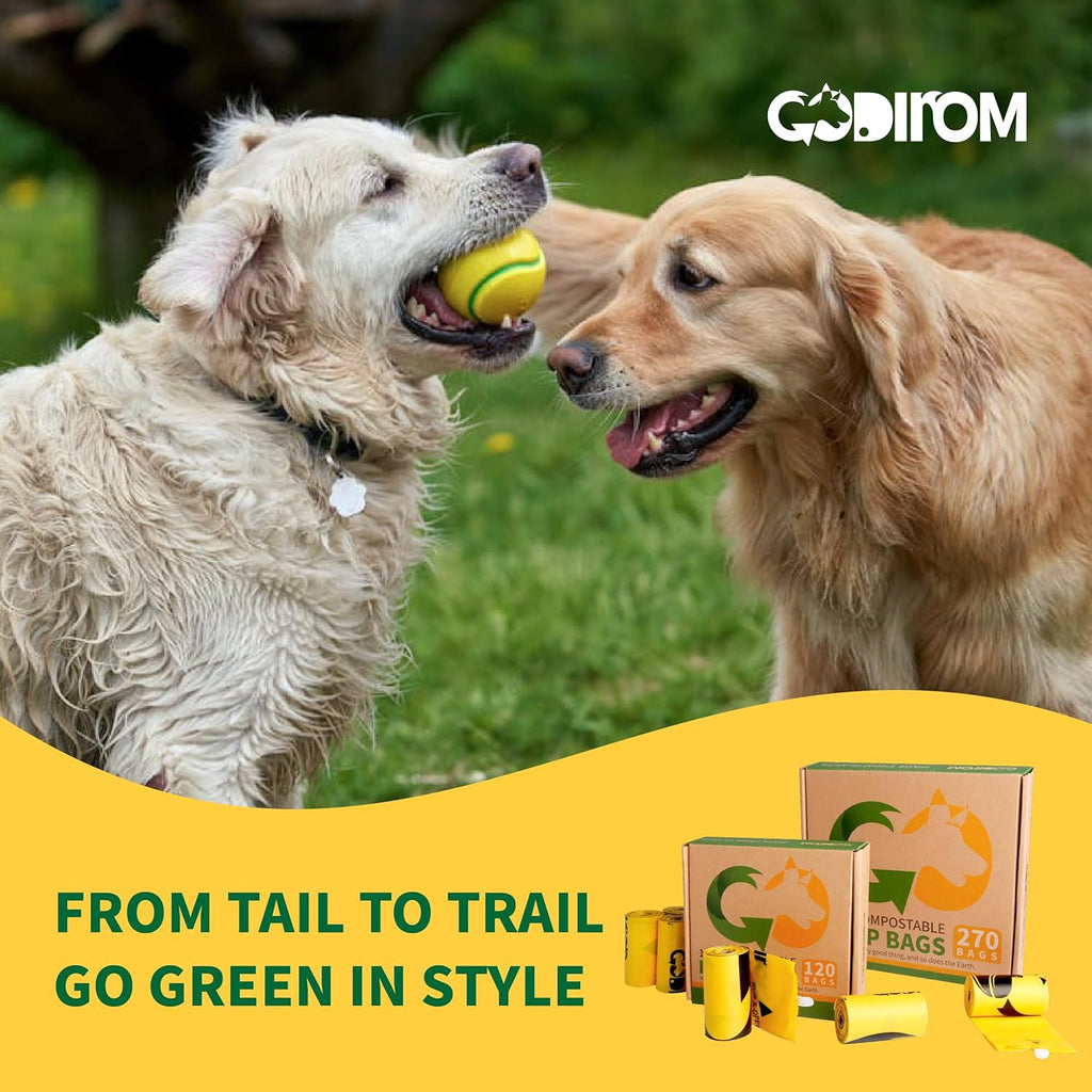 Certified 100% Compostable Poop Bags for Dogs, 270 Count Guaranteed Leak Proof and 18 Microns Extra Thick Dog Waste Bag, 18 Rolls of Plant Based Doggie Poop Bag, No Scented with ASTM D6400 & EN13432