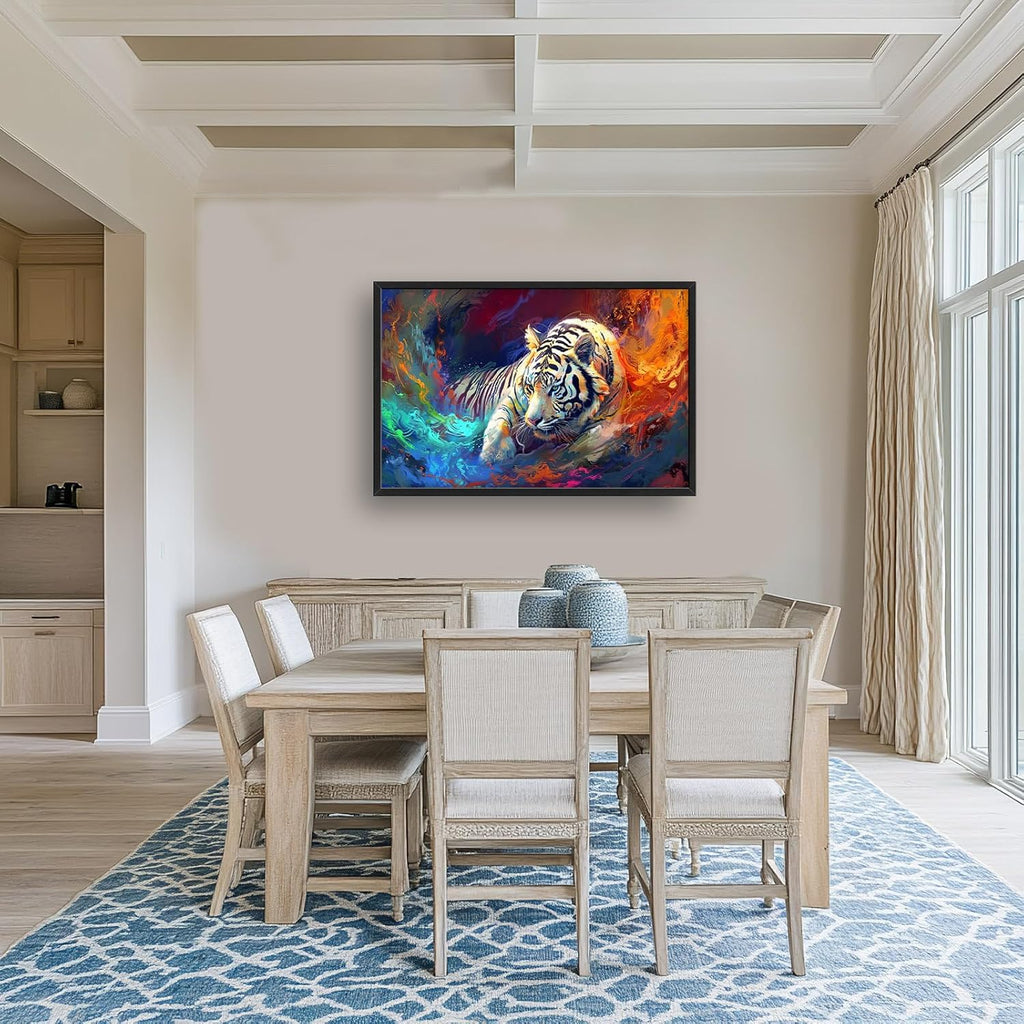 Quorin White Tiger Large Wall Art Abstract Colorful Tiger Animal Pictures Wall Decor Canvas Print Painting Artwork for Bathroom Living Room Bedroom 36L x 24W