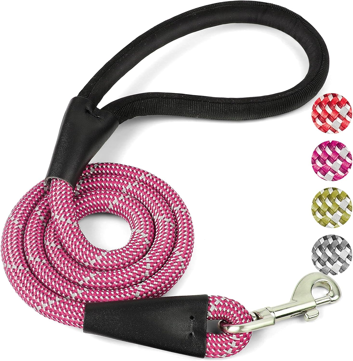 Purple 4FT Dog Leash for Large Dogs Night Walking Reflective Heavy Duty Chew-Resistant Nylon Leash with Padded Handle and 360° Swivel Clip Strong for Medium to Large Breeds