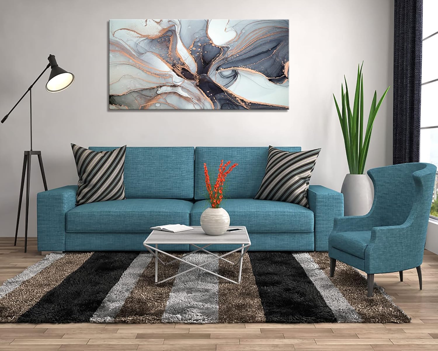 XXMWallArt FC3462 Framed Wall Art Gray and Gold Abstract Painting Background Abstract Canvas Wall Art Print Painting for Bedroom Living Room Office Wall Decor Home Decor