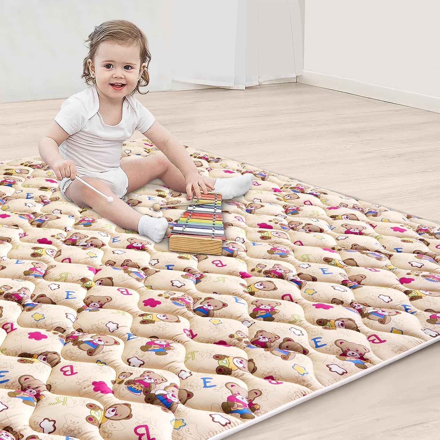 Vibe bear High-Density Foam Baby Play Mat,47x47 Inches Thicken One-Piece Infants Crawling Mat,Comfortable and Soft Baby Playmat,Non Slip Washable Floor Mat for Babies,Infants,Toddlers