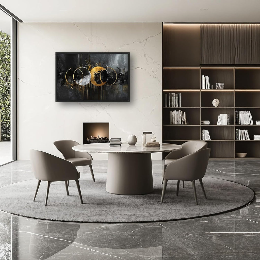 Quorin Abstract Sun Moon Large Wall Art Black and Gold Circle Pictures Sun and Moon Wall Decor Canvas Print Painting Artwork for Bathroom Living Room Bedroom 36L x 24W