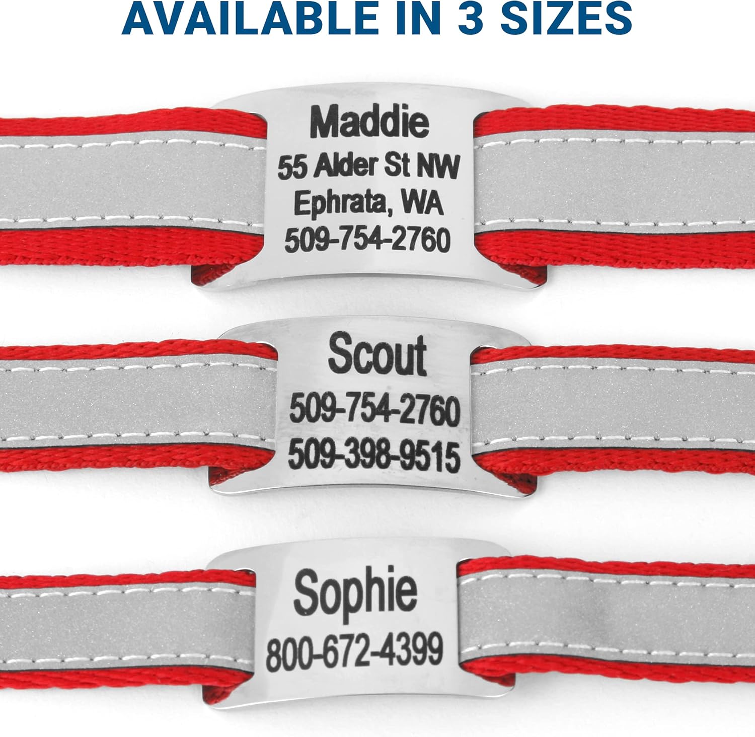 GoTags Reflective Personalized Dog Collar with Nameplate, Adjustable Dog Collar with Custom Engraved Steel Slide On Pet ID Tag, Silent, No Noise Dog Tag for Large Medium or Small (Red, Small)