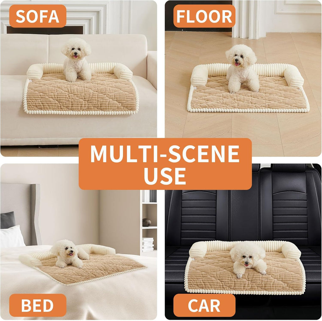 HAOMAIJIA Dog Couch Bed for Large Dogs, Non Slip Pet Couch Covers for Sofa Thick Soft Washable Dog Couch Cover Protector All Seasons Universal Dogs and Cats Bed Mat (Khaki, Large)