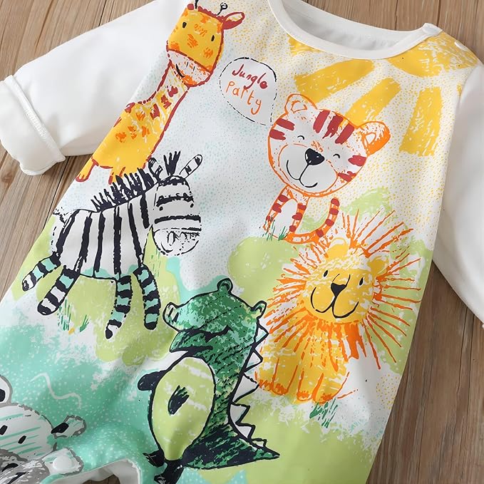Cute Giraffe + Zebra With Floral Print Long Sleeve Baby Girl Clothes White Jumpsuit baby girl bodysuit