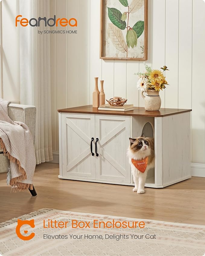 Feandrea Litter Box Enclosure, Modern Cat Litter Box Furniture Hidden, Front - Image 2
