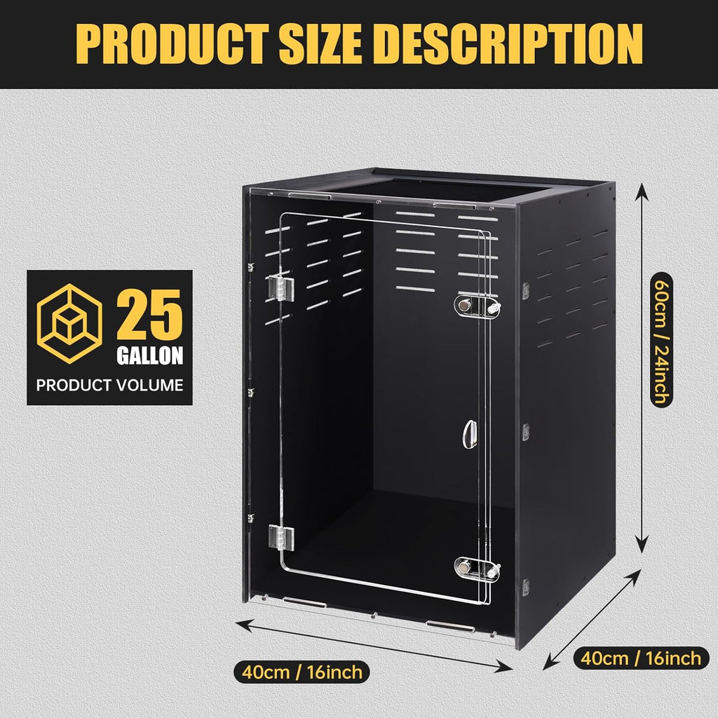 Reptile Tank Enclosure – 16x16x25 Crested Gecko Reptile Terrarium – Acrylic Habitat with Ventilation for Lizards, Snakes & Chameleon