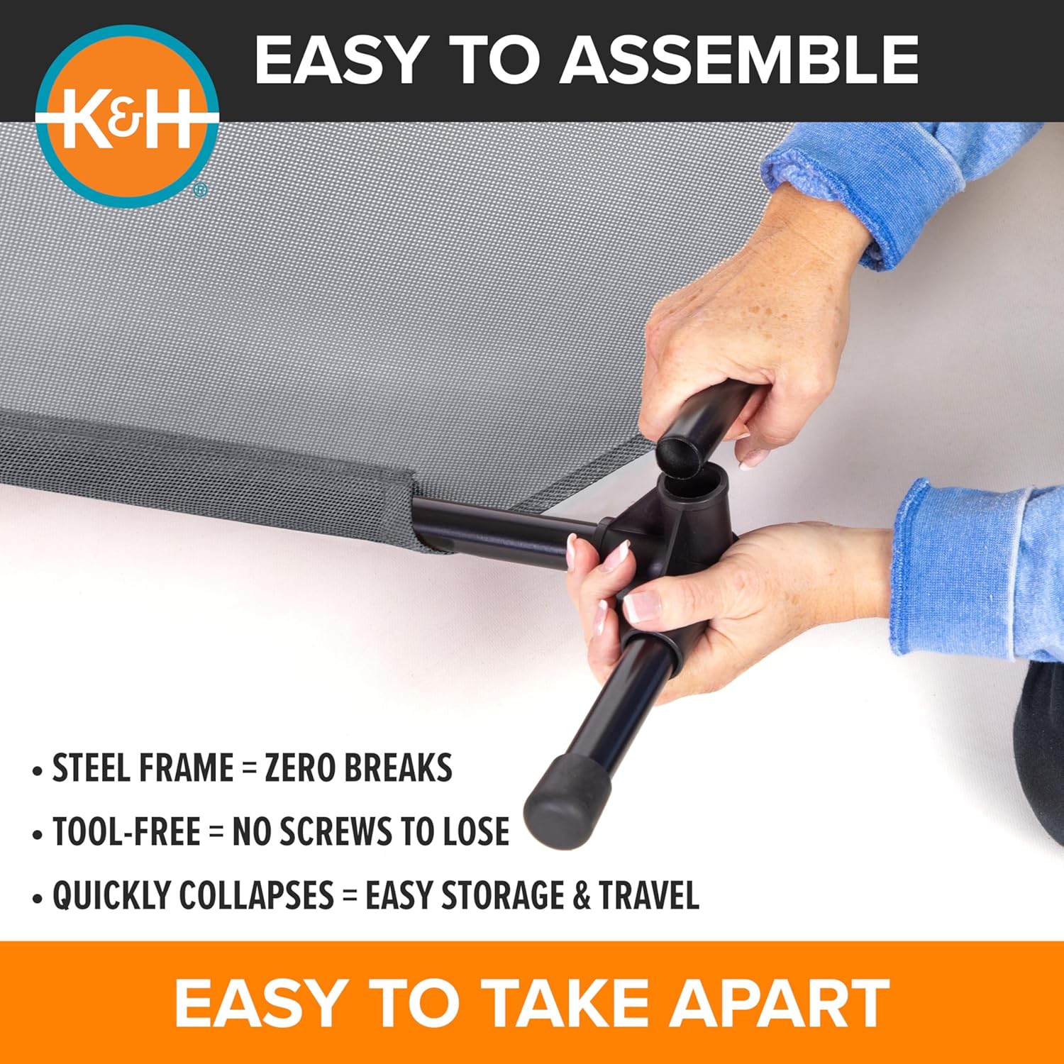 K&H Pet Products Elevated Outdoor Dog Cot Bed, Raised Cooling Bed with Washable Breathable Mesh for Large Dogs, Portable Raised Platform Pet Bed, Heavy Duty Metal Frame Hammock Bed, Jumbo, Gray