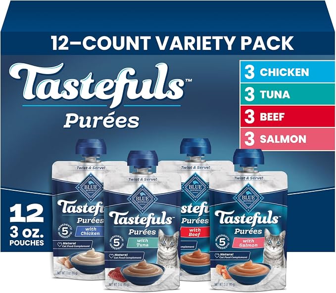 Blue Buffalo Tastefuls Purées Variety Pack Wet Cat Food Complement Made by BlueBuffaloCompanyLtd