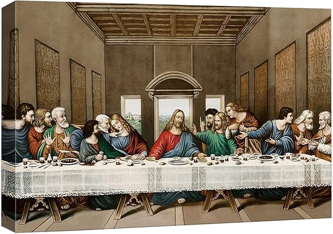 SIGNWIN Framed Canvas Wall Art The Last Supper Painting by Leonardo da Vinci Graffiti & Street Art Famous People Pop Art Modern Urban Multicolor for Living Room, Bedroom, Office - 24x36 inches