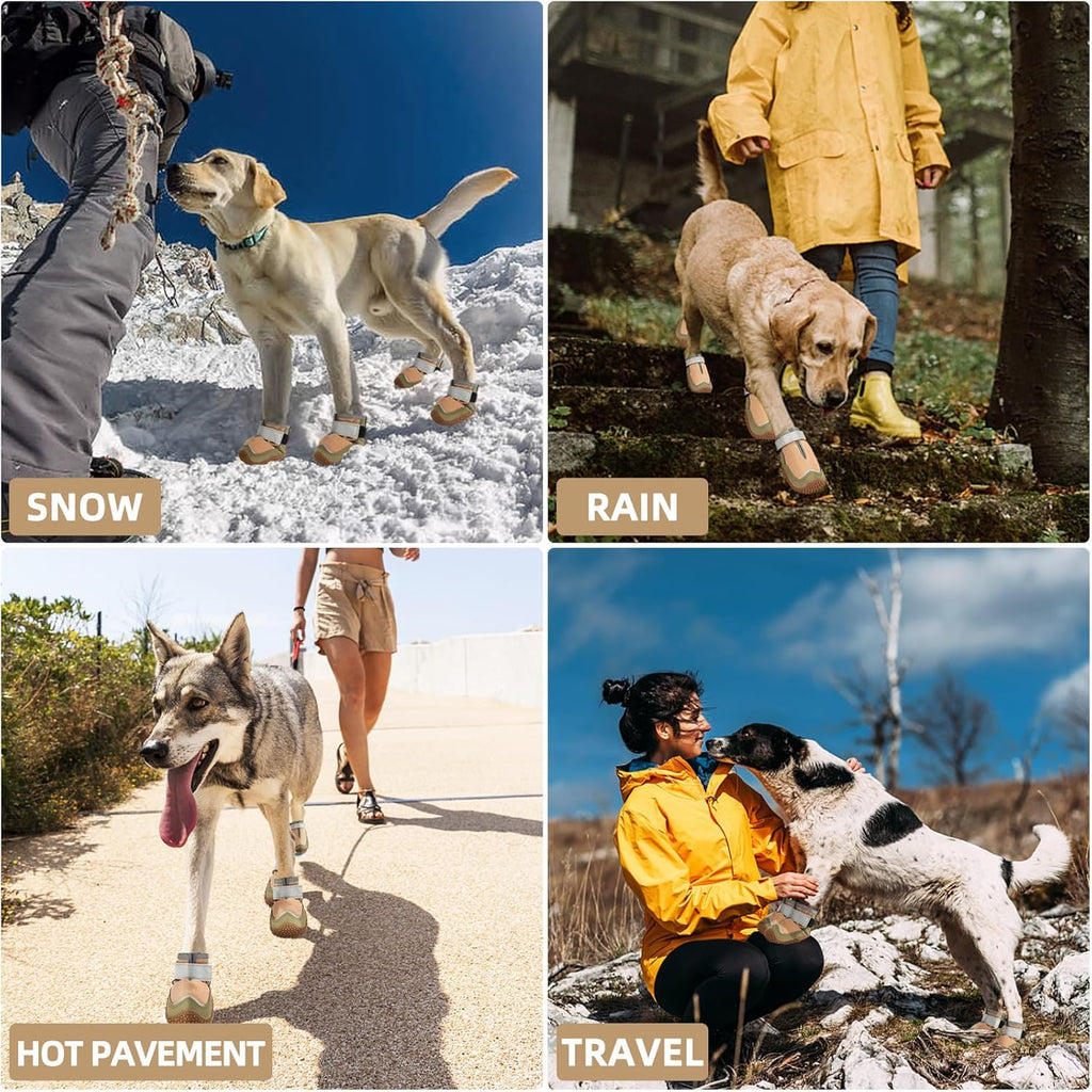 Hcpet Dog Boots for Large Dogs, Dog Shoes for Hot Pavement Winter Snow, Paw Protector Dog Booties Designed for Comfort and Breathability, Outdoor Booties for Small Medium Dogs for Hiking Brown Size 4