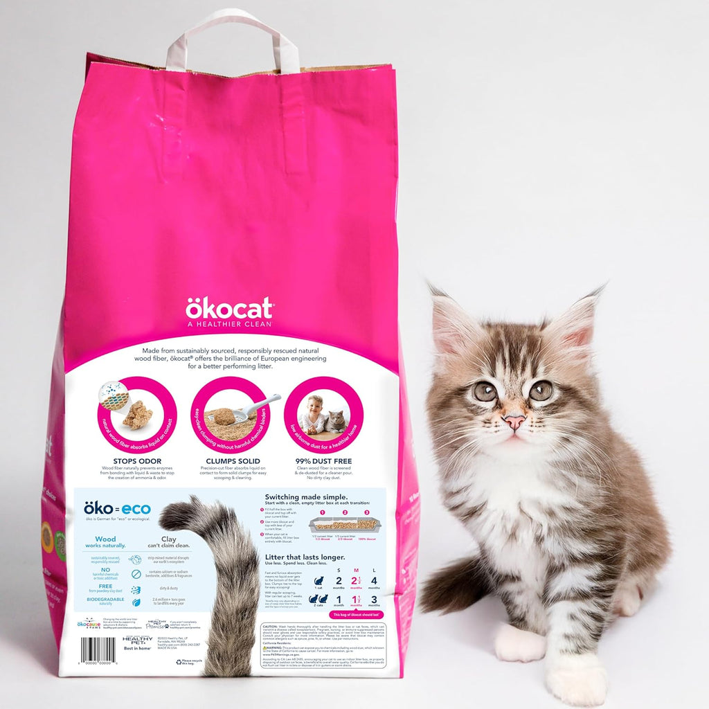 ökocat Super Soft Wood Clumping Cat Litter, Unscented, 15.8 pounds - Natural Ingredients, Stops Odor, Clumps Solid, 99% Dust Free, Great for All Cats, Sensitive Paws, Kittens
