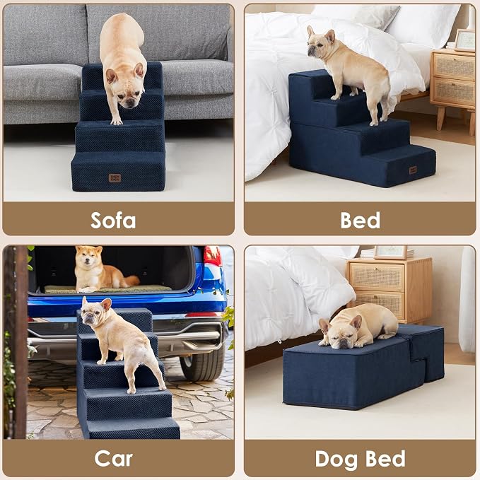EHEYCIGA Dog Stairs for Bed 20" H, 4-Step Extra Wide Dog Steps for High Bed - Image 8