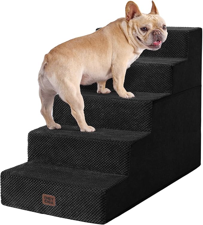EHEYCIGA Dog Stairs for High Bed 25" H, 5-Step Extra Wide Dog Steps for Bed by EHEYCIGA