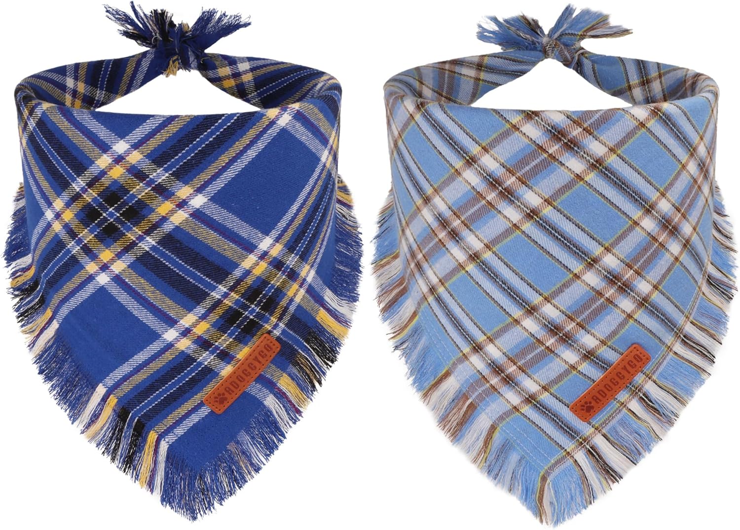 ADOGGYGO Dog Bandanas Boy with Tassels Edges, Stylish Blue Plaid Pet Scarf, Soft Cotton Fabric, Adjustable Reversible Plaid Bandanas for Extra Large Dogs (X-Large)