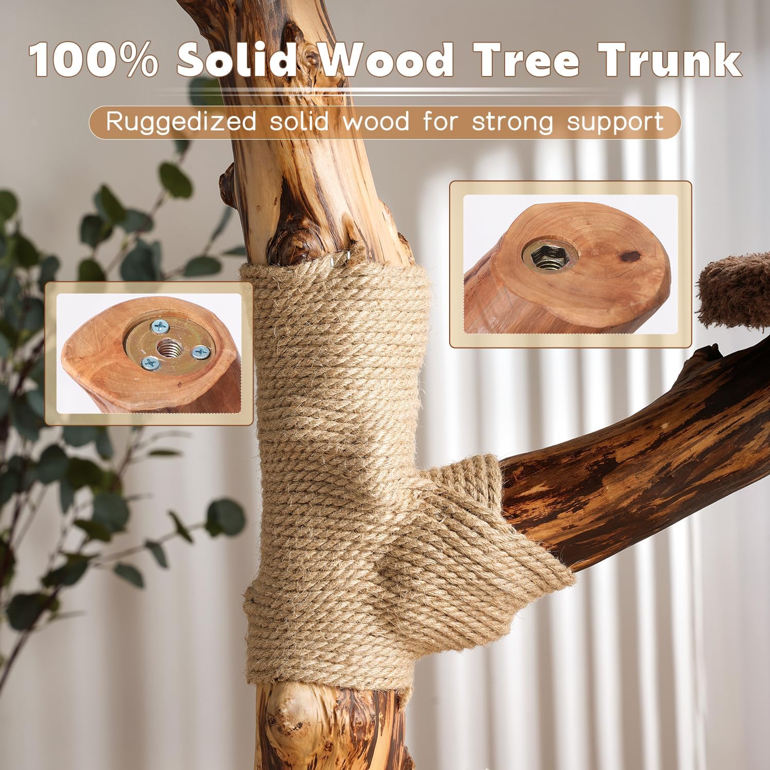 Luxury Treehouse Cat Tree for Indoor Large Cats,54.7'' Tall Modern Wood Cat Tower with 3 Level House,4*Cozy Perch,1*Soft Viewing Bed,Heavy Duty Wide Base,Sisal Scratching Post (54.7inch)
