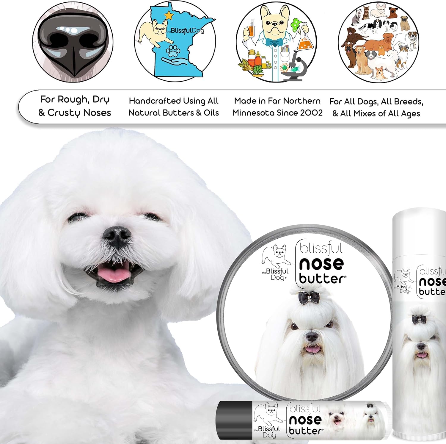 The Blissful Dog Maltese Unscented Nose Butter - Dog Nose Butter, 8 Ounce
