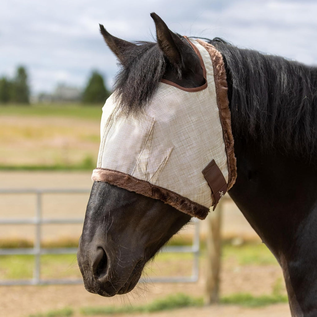Kensington Fly Mask with Fleece Trim for Horses — Protects Face and Eyes Helps Block Sun Rays While Allowing Full Visibility — Breathable and Non Heat Transferring