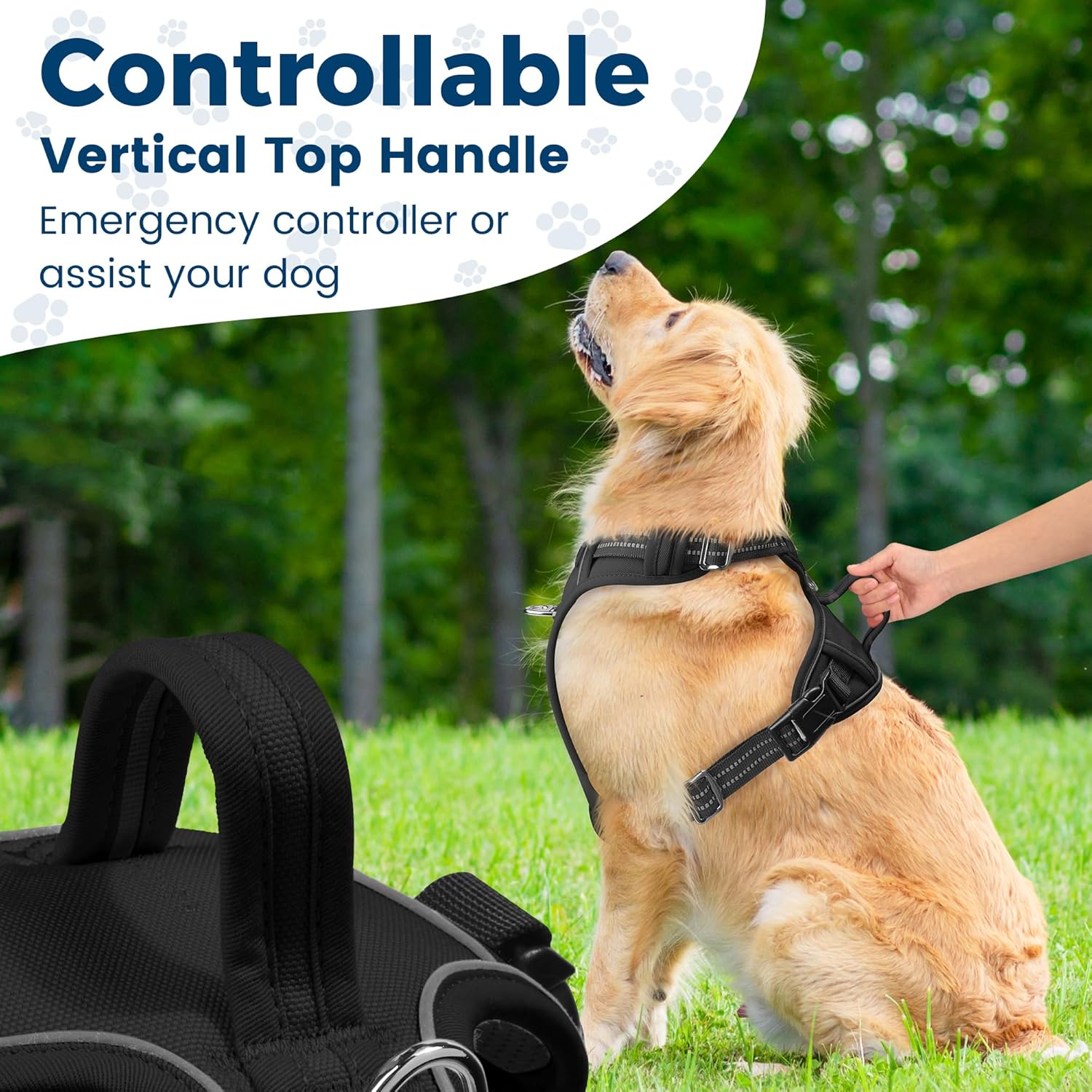 Funfox Dog Harness No Pull, Adjustable Dog Vest Harness Super Soft, 2 Leash Clips Anti Pull, Vertical Handle Easy to Control, Reflective Night Walking for XLarge Breed, Black, XL