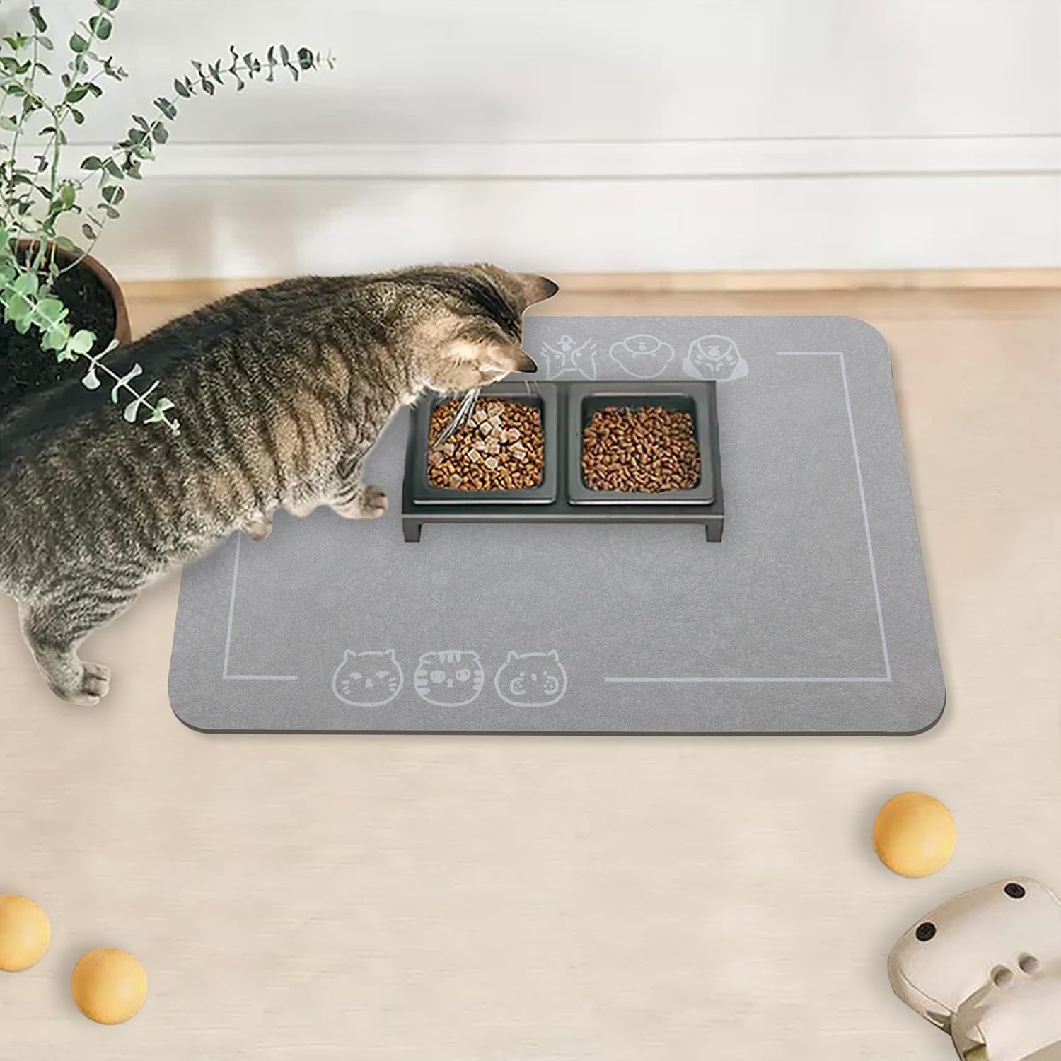 YCT Cat Pet Food Mat - Non-Slip Bottom Absorbent Quick Dry Feeding Mat for Dogs and Cats - Pet Supplies, 11.8"x18.1" Gray