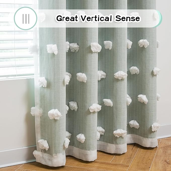 MYSKY HOME Kids Curtains for Boys Bedroom Room Darkening Grommet Double Layer Curtains for Son Room Decor 63 Inches Long White Pom Pom Sheer Blackout Curtains 2 Layers Aqua 52 x 63 Inch 2 Panels