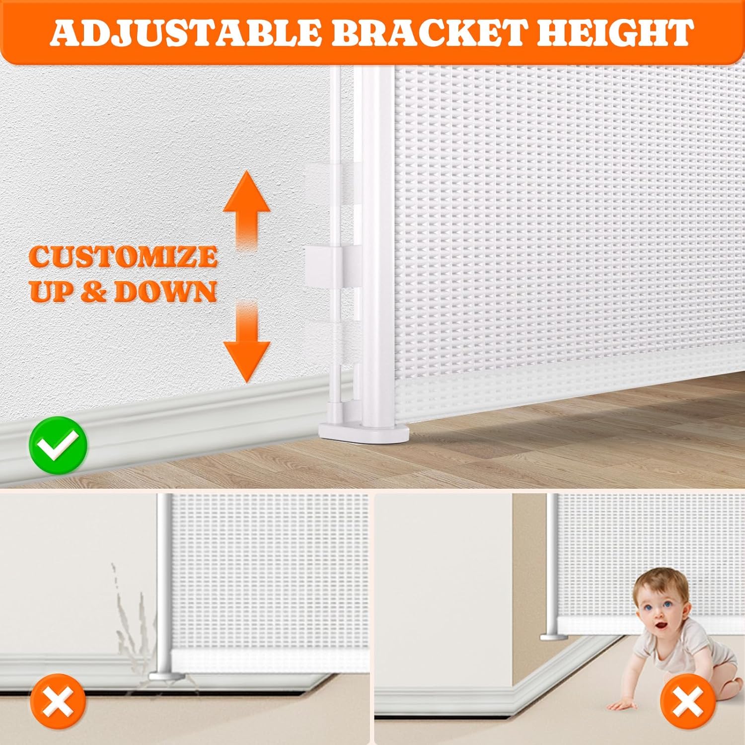 Pawtners Retractable Baby Gates Extra Wide, 41" Tall Extends up to 200" Wide, Dog Gate Indoor for Stairs, Pet Gate with Support Rods for Doorways Hallways Garage Indoor & Outdoor-White