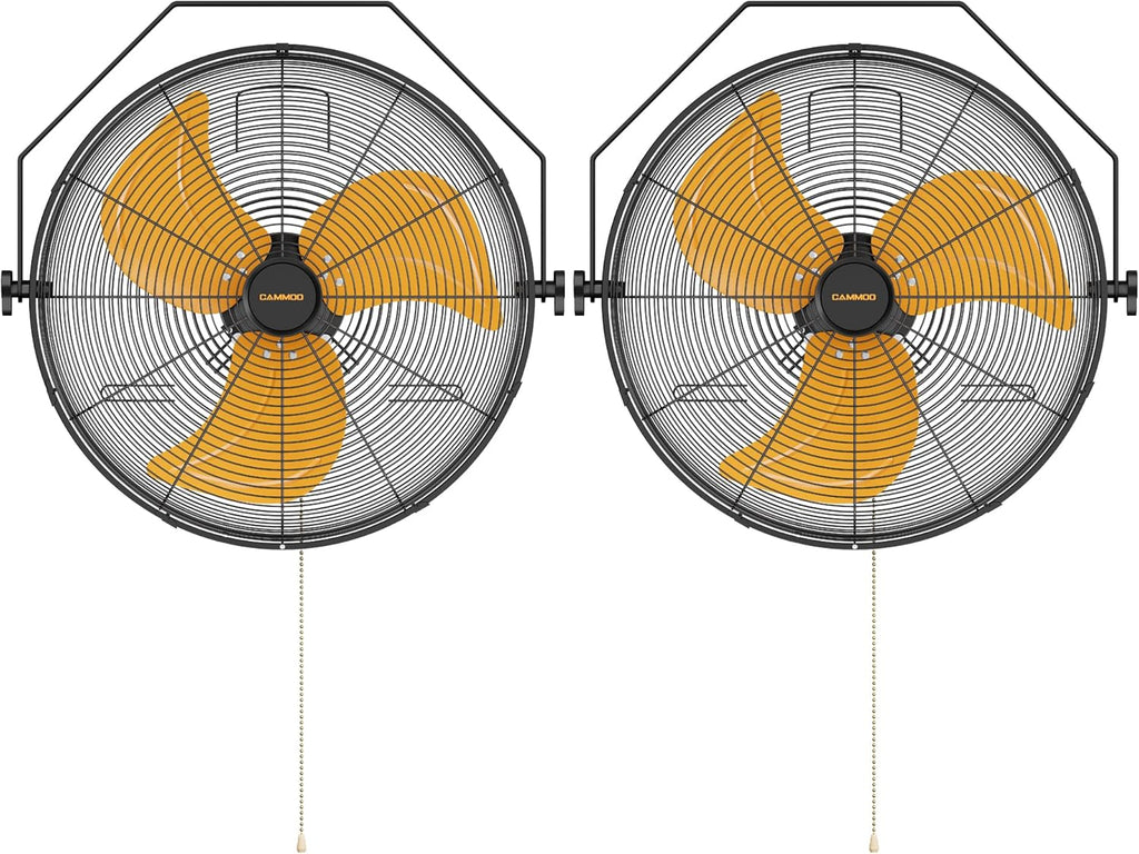 18 Inch Wall Mount Fan, Extended 6.6ft Power Cord, 360° Tilt Adjustment, 3-Speed, IP44 Industrial Commercial Wall Mounted Fan for Greenhouse, Garage, Workshop, Covered Patio, 2 Packs