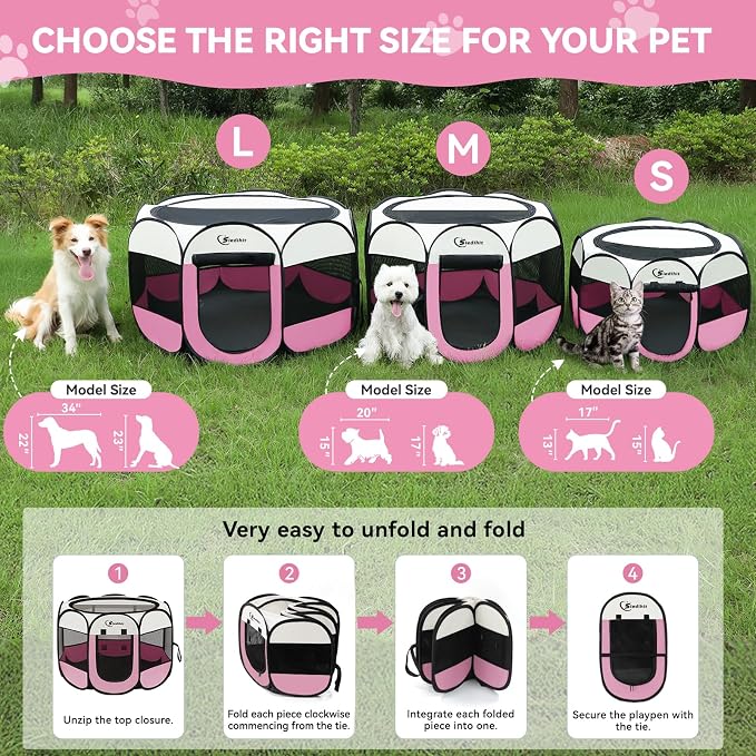 Siedihit Pink Puppy Playpen for Large Dog Cat, Dog Tent Crates Cage - Image 9