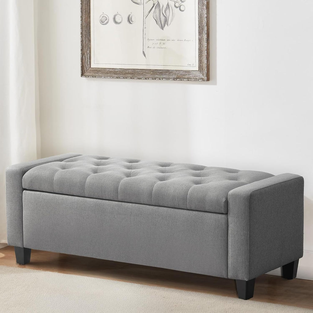 Ottoman with Storage, 48.8" Fabric Storage Ottoman Bench with Hinge, Bedroom Bench, Upholstered Benches with Seating for Living Room, Entryway (Grey)