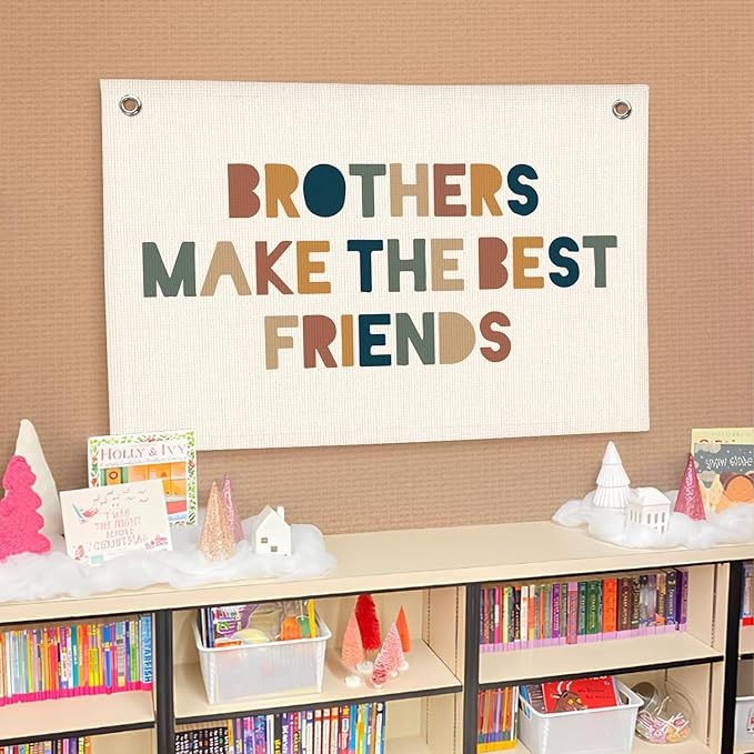 Lacama Brothers Make The Best Friends Linen Hanging Banner Flag Neutral Wall Sign Decor Gift for Nursery Bedroom Playroom Game Room Baby Kids Girl Boy Girl Teen Birthday Christmas Gift,30x20 in