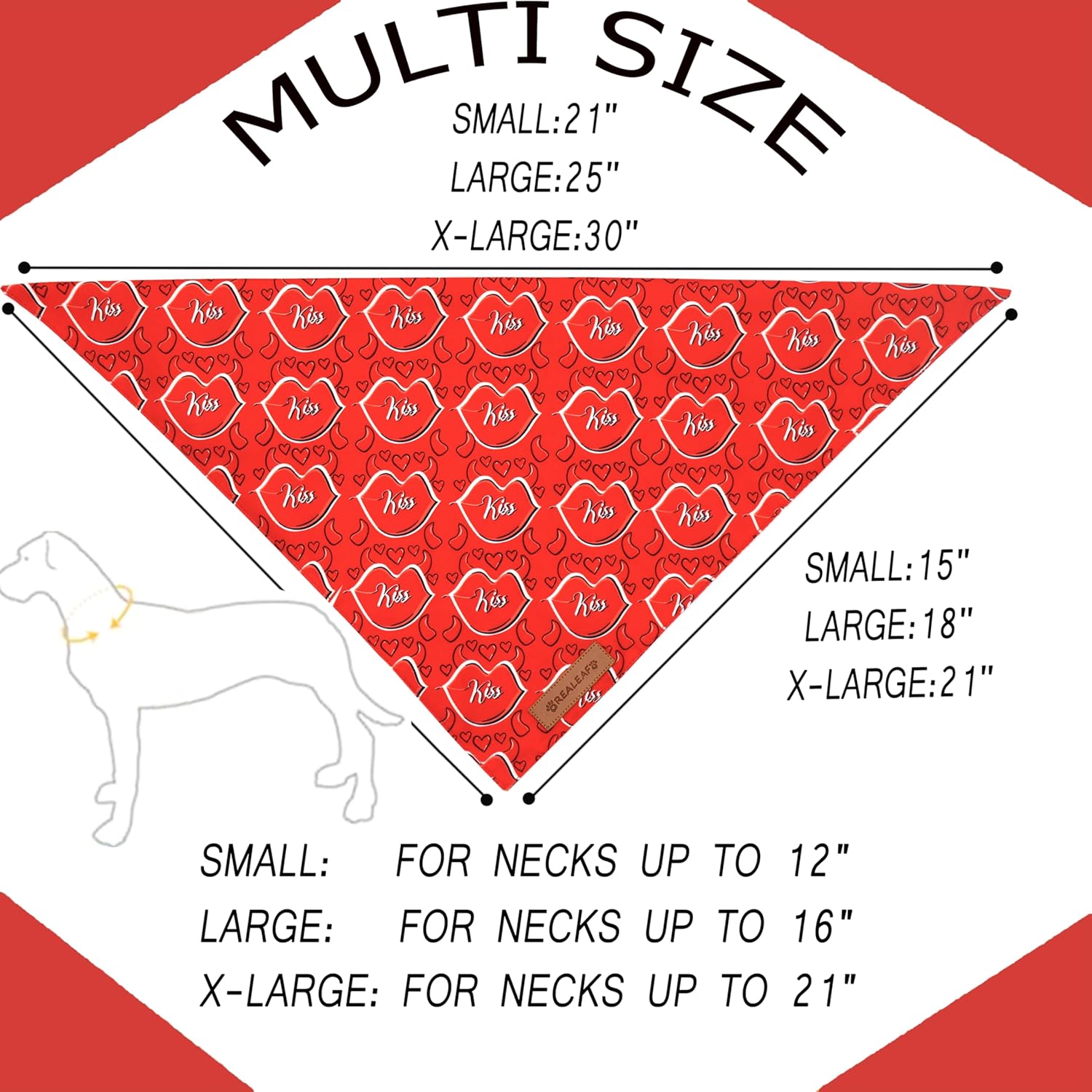 Realeaf Valentine's Day Dog Bandanas 2 Pack, Reversible Heart Dog Scarf for Boy and Girl, Premium Durable Fabric, Holiday Love Bandana for Medium and Large Dogs Pets (Large)