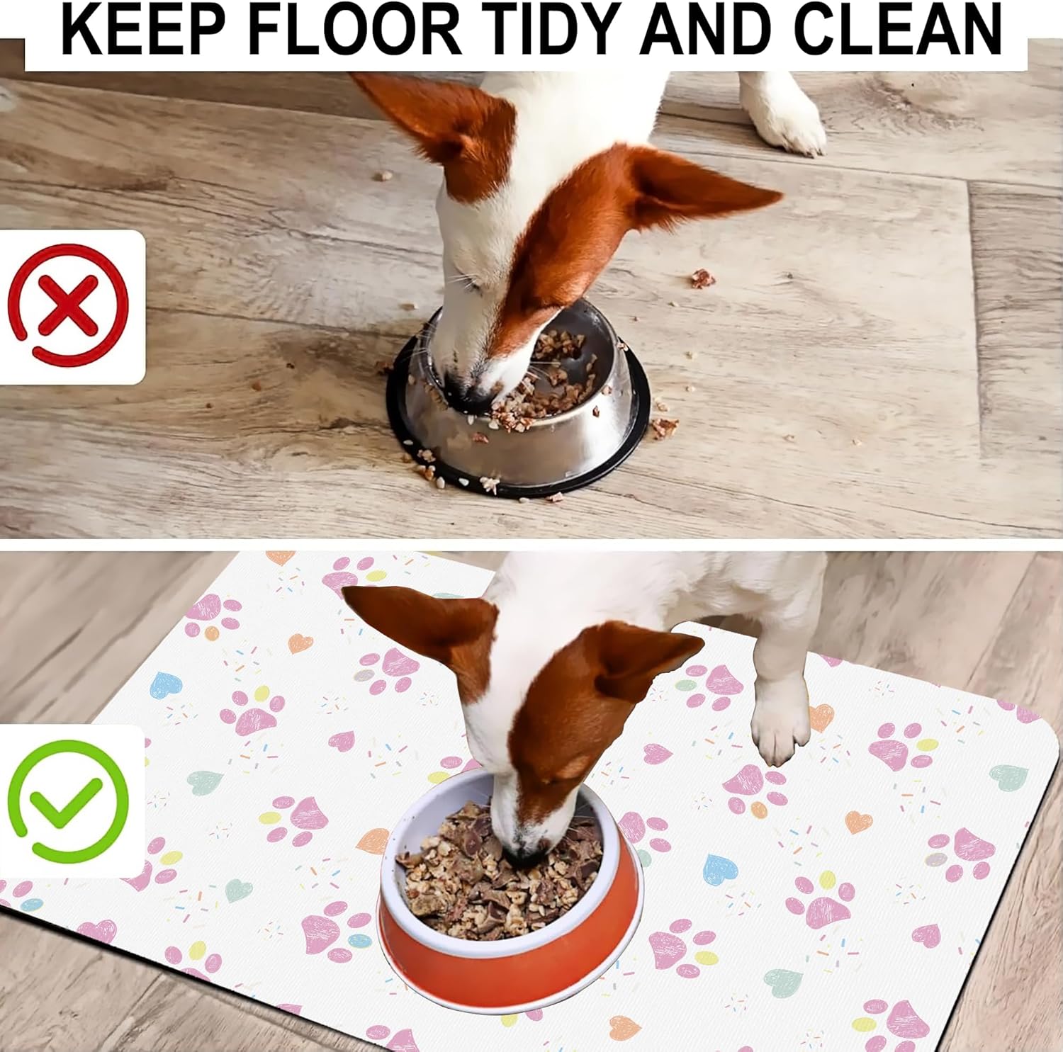 Pink Dog Paw Pet Feeding Mat for Floors-Absorbent Dog Bowl Mat for Food and Water, Quick Dry Pet Cat Feeding Mats with Non Slip Bottom, Mess-Free Dog Accessories 16"x24"