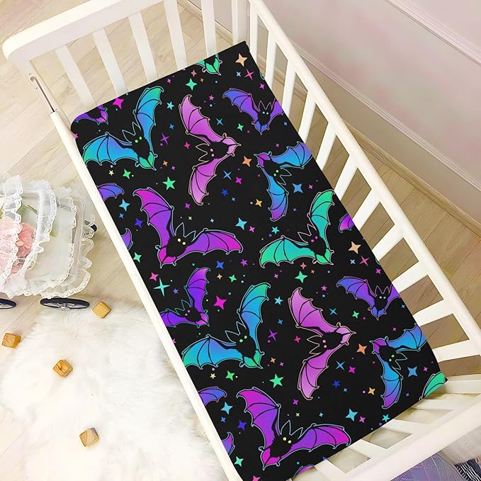 Halloween Bats Stars Crib Sheets Soft Breathable Fitted Baby Crib Sheets Mattress Cover for Girl Boys, 52" x 28" x 9"