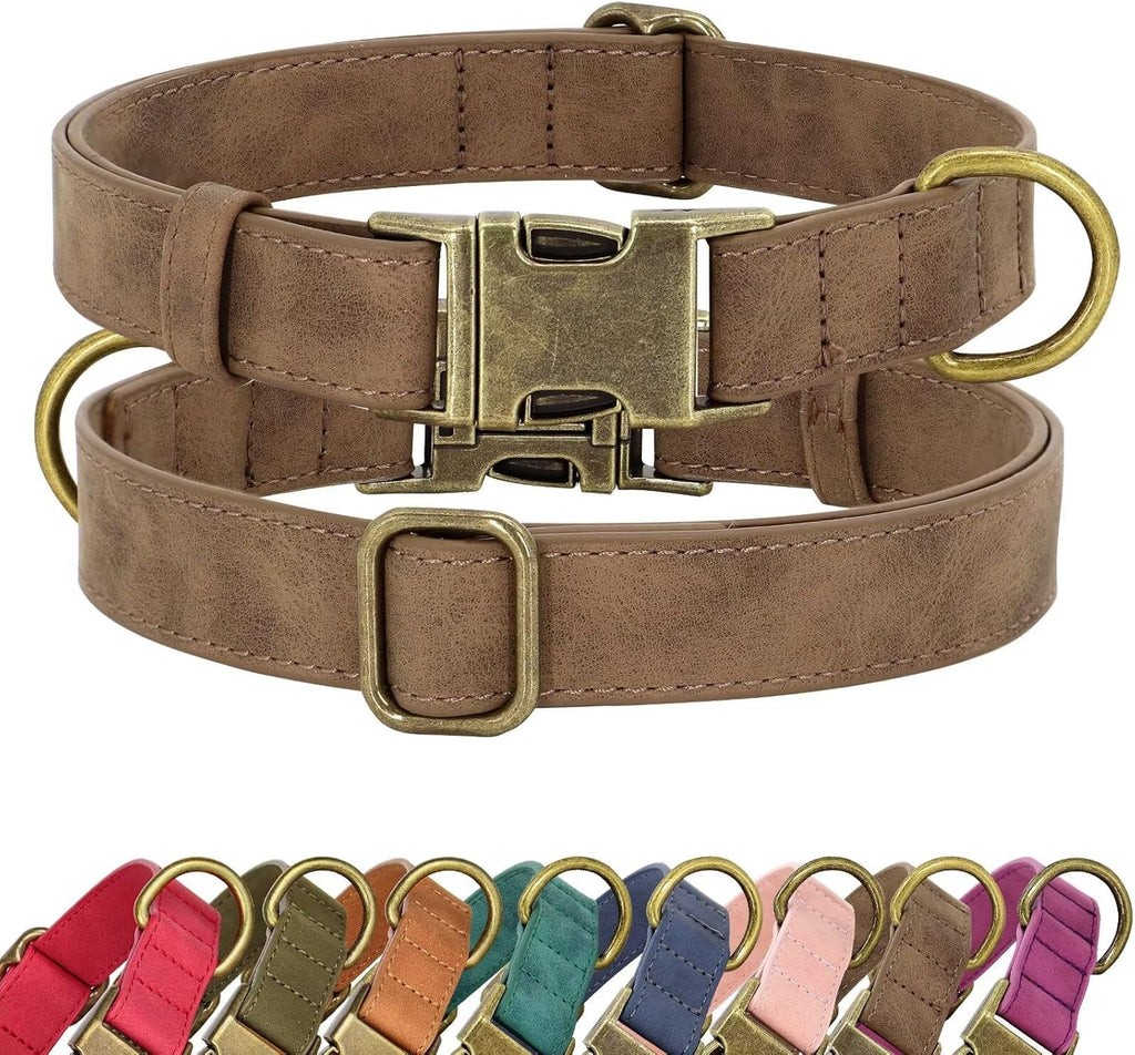 Didog Soft PU Leather Dog Collar, Stylish Quick Released Dog Collars for Small Dogs, Easy Clean Adjustable Pet Collar for Daily Walking, Brown, S Fit 10-16" Neck