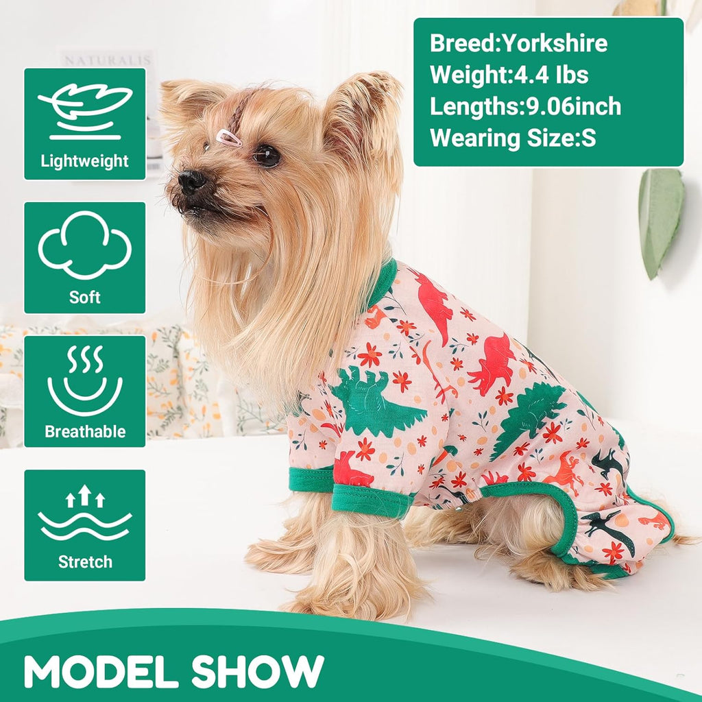 Dog Pajamas Small Sized Dogs Stretchable Summer Dog Clothes Pjs 4 Legs Girl Boy Cute Soft Puppy Outfits Doggie Cat Jammies Jumpsuit Sleeper for Pet, Dinosaur, XS