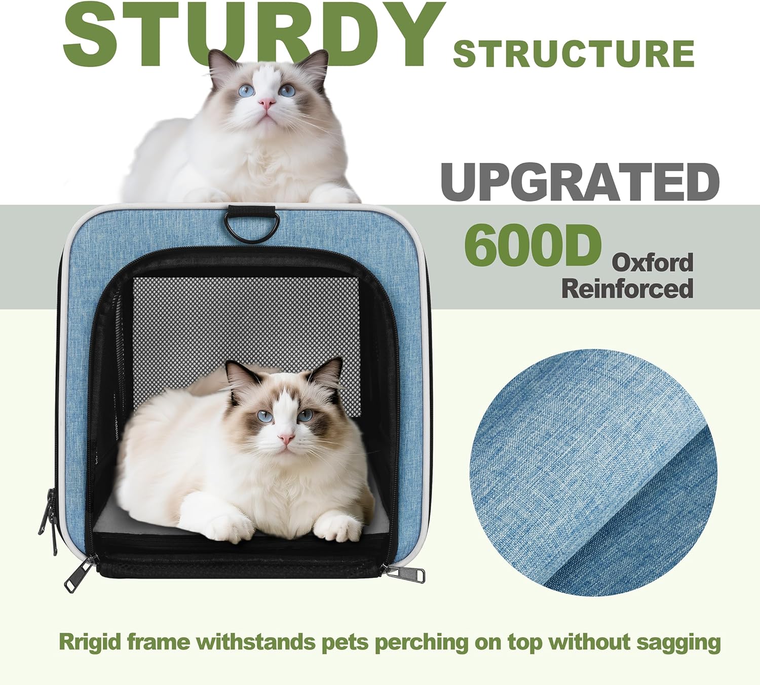 Cat Carrier 18 x 11 x 11 Top Loading Soft-Sided Pet Travel Bag Over 15lbs, Portable Small Dog Puppy Car Crate 10 lbs, Chihuahua Kennel Carry Case, Kitty Cloth Cage Medium Cat Under 25 Blue