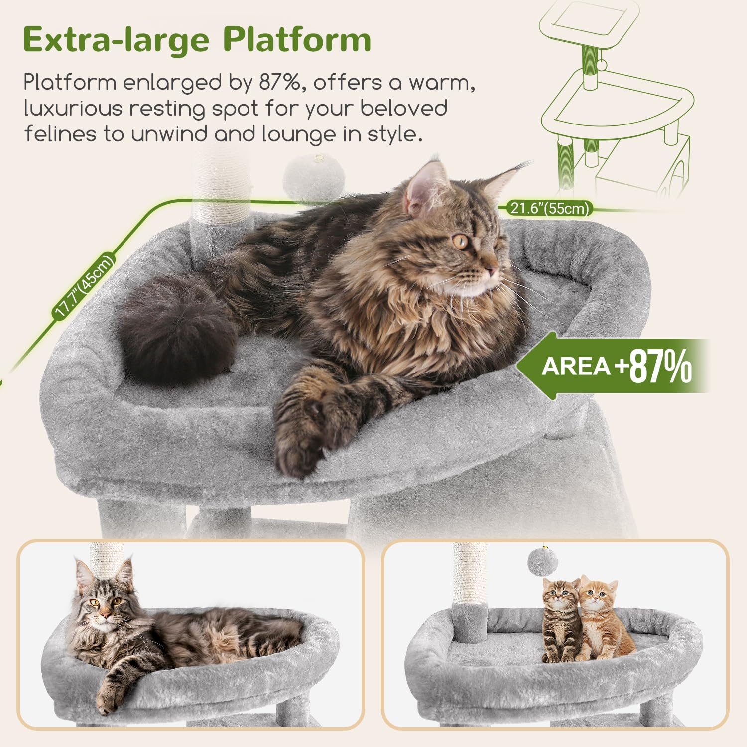 Globlazer Giant Cat Tree, 83 inch Cat Tree for Indoor Cats Large Adult, XXL Cat Tower with 9 Scratching Posts for 20lb+ Heavy Duty Large Adult Cats, F83, Light Grey